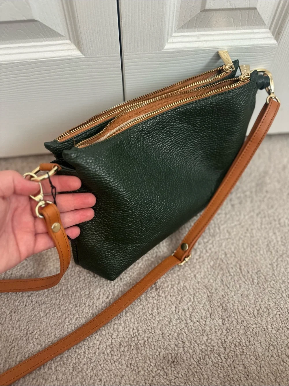NWOT Authentic Genuine Leather Valentina Dark Green Leather Crossbody Bag